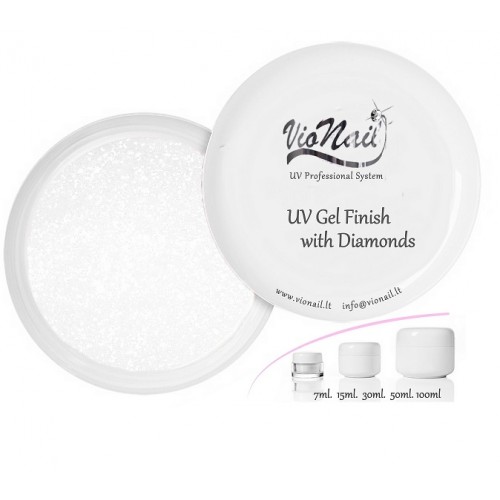 UV "Finish gel with Diamonds" - viršutinis gelio sluoksnis su deimanto dulkėmis